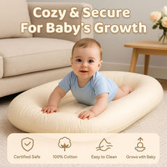 Saanerueen pink baby lounger side view showing portable comfort