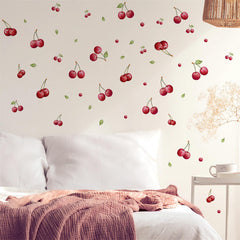 Sacinora cherry wall decals brighten the living room with removable vinyl design.