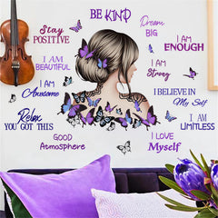 sacinora purple butterfly girl sticker for living rooms and kids' spaces, adding whimsy.