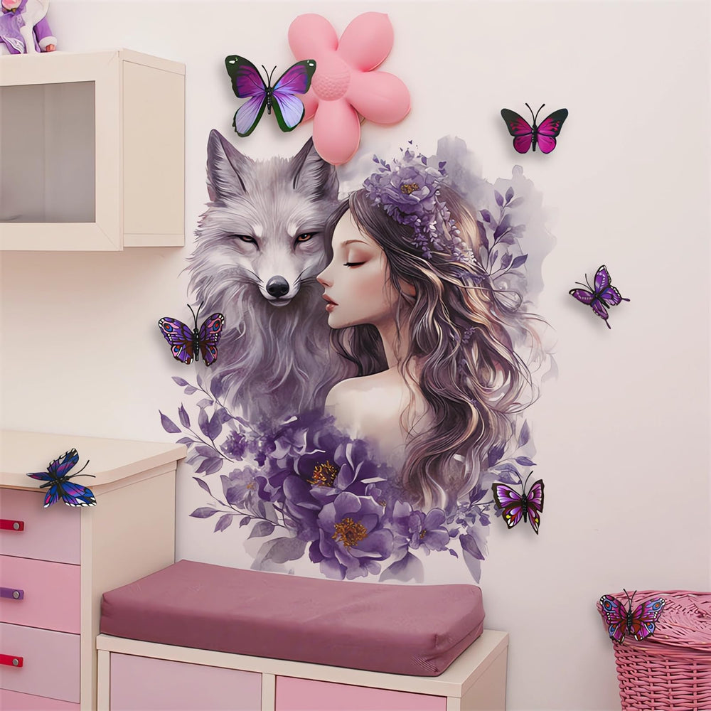 Sacinora Purple Wolf Girl wall stickers brighten a kid's room with playful, removable decor.