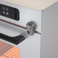 SAFELON double-button oven lock in clear black finish enables one handed operation