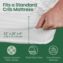 SafeRest Sleepure deep-stretch skirt fits cribs up to 18 inches securely.