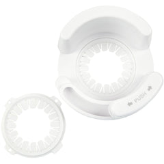 Safety 1st lever handle lock mounted on an off-white lever to deter toddler access
