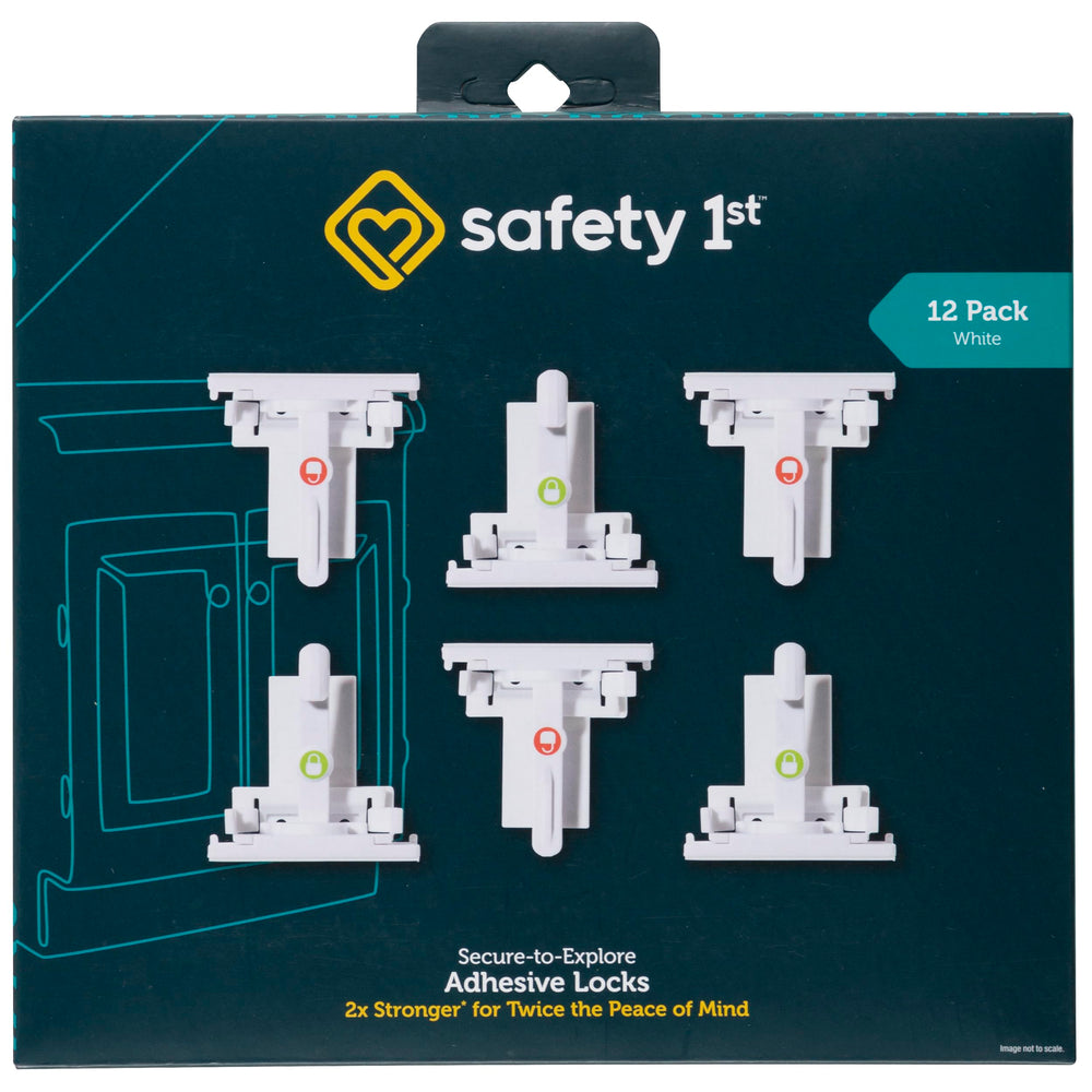 Safety 1st Secure-to-Explore locks on a cabinet keep curious toddlers safe with tool-free installation.