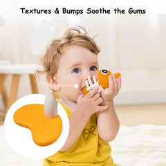 Saffron clownfish teether textured tail with bumps for gentle gum massage