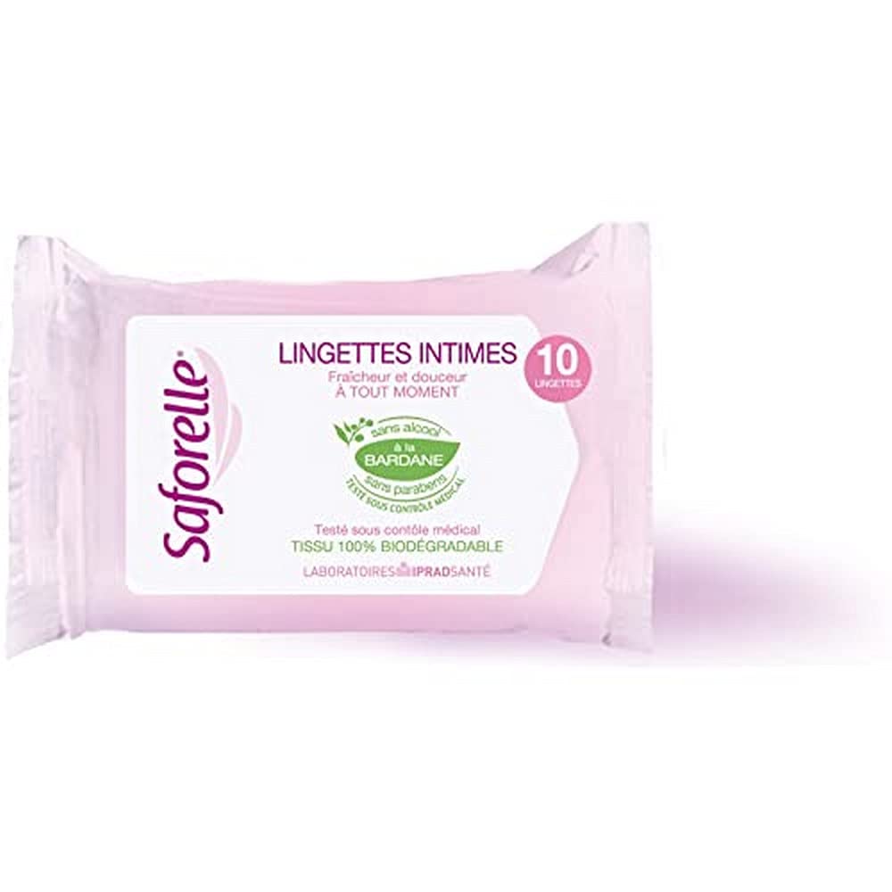 Saforelle 10 Intimates Wipes in pocket pack for on-the-go cleansing and gentle freshness.