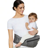 Safotad baby carrier with hip seat front view highlighting ergonomic M-shape support.