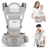 Safotad baby carrier with hip seat provides secure support for on-the-go parents.