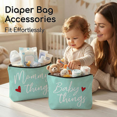 Sahjzk matching travel pouches in everyday diaper bag setup.