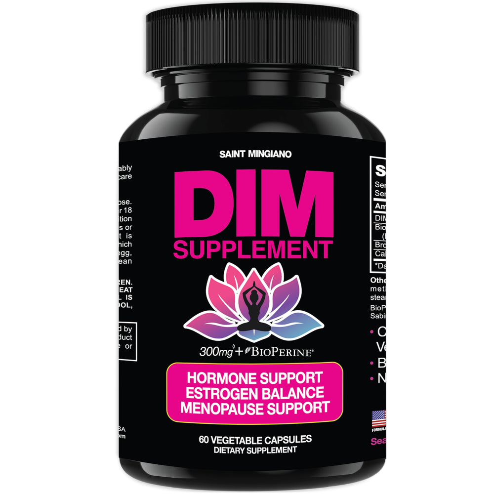 Saint Mingiano DIM 300mg bottle for easy daily hormone support.