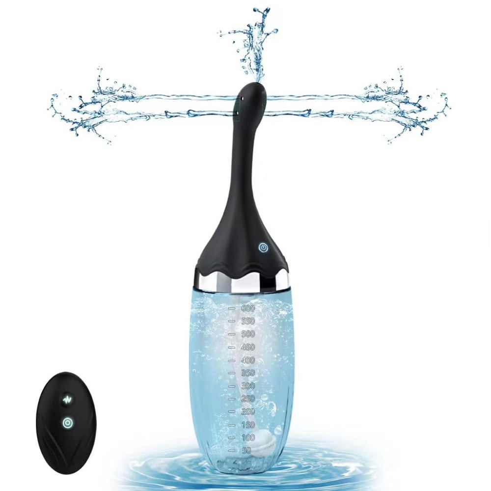 SAITONG Anal Douche remote control enables hands-free operation with adjustable speeds.