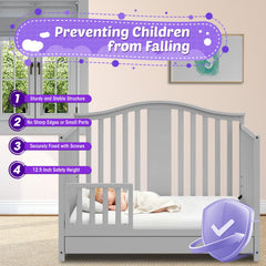 Gray Salcod guardrail finish complements a modern toddler bed setup.