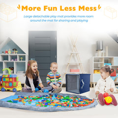 SAM AND MABEL stackable cubby baskets keep toys neatly organized.