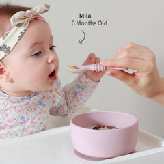 SAMiGO baby feeding set shown as a complete starter kit for first solids
