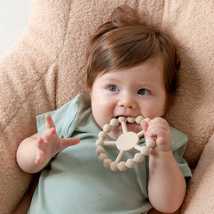 One-piece silicone Samigo Ring for safe, durable teething without loose parts.