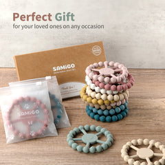 Durable one-piece SAMiGO teether reduces choking risk and stays intact.