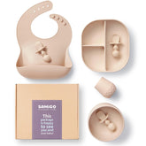 SAMiGO suction plate secures to smooth surfaces for mess-free meals.