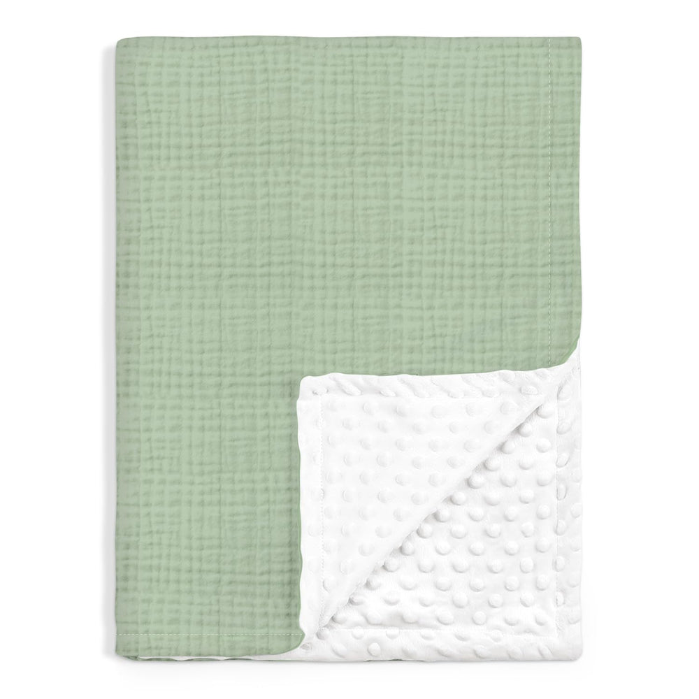 SANDJEST baby blanket with muslin side for breathable comfort on warm days.