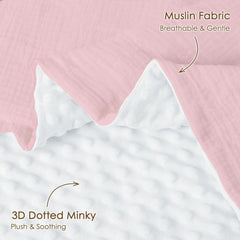 Close-up of pink dotted fleece back on SANDJEST baby blanket for added warmth