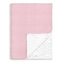 SANDJEST pink muslin and dotted fleece baby blanket close-up showing breathable texture