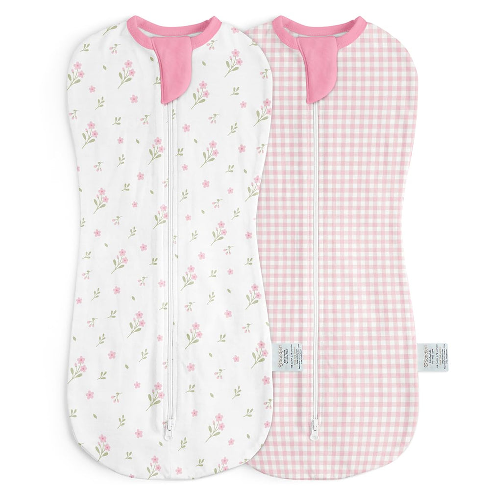 SANDJEST floral swaddle in soft cotton, newborn size, snug and breathable