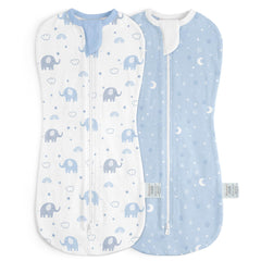 SANDJEST baby swaddle elephant print close-up, soft cotton for gentle comfort