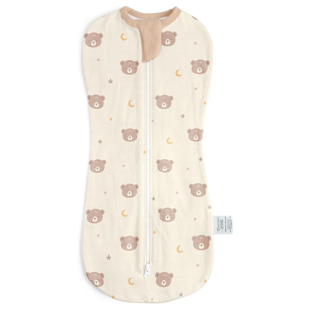 SANDJEST bear-design swaddle with zipper for secure sleep