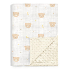 SANDJEST Bear Baby Blanket muslin front provides breathable comfort.