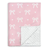 SANDJEST Bow Minky blanket smooth front, ideal for comforting naps.