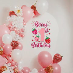 SANDOO strawberry baby shower decor closeup shows durable waterproof material