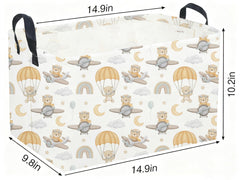 Sanjiaofen bear-pattern storage bin with sturdy leather handles for easy relocation.