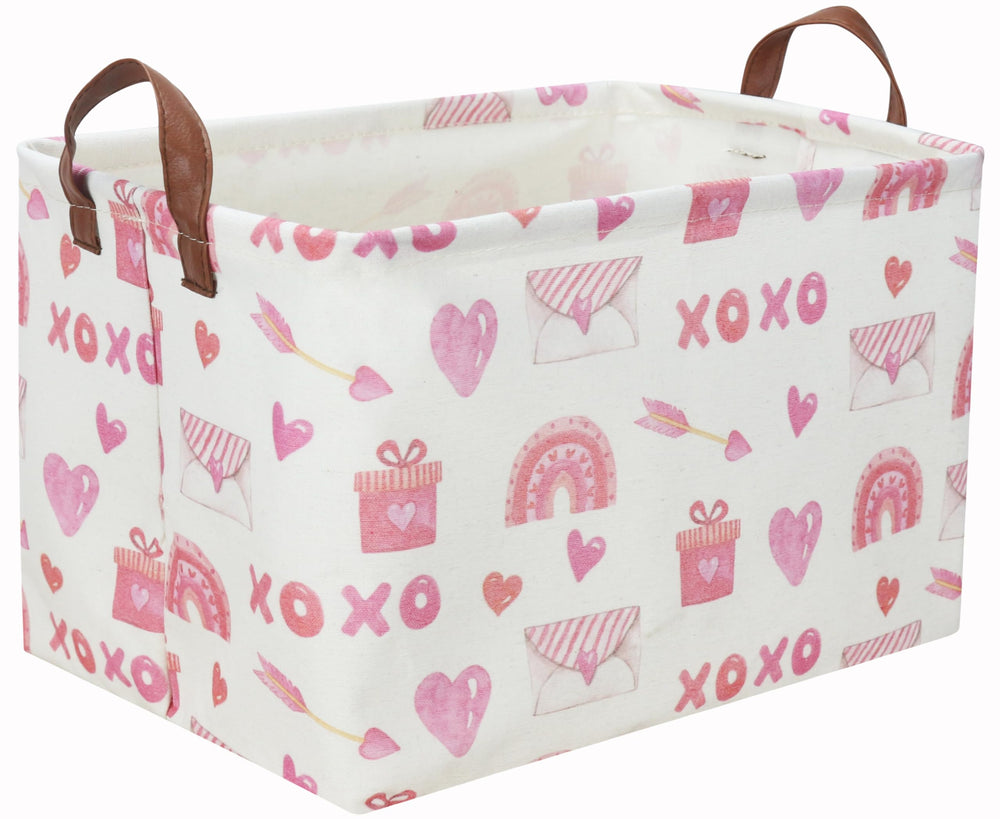 Sanjiaofen pink heart storage basket front view for stylish organization.