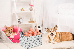 Sanjiaofen pattern design on rectangular dog basket adds stylish room decor.