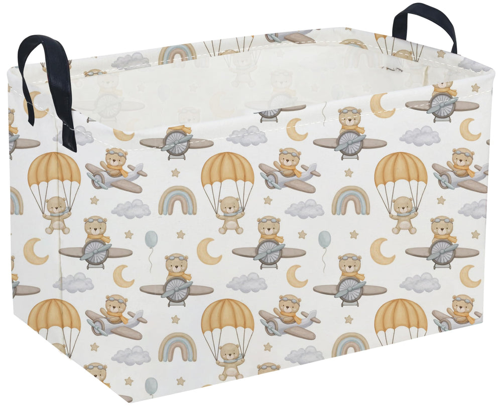 Sanjiaofen rectangular kids basket with airplane bear design for tidy toys.