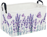 Sanjiaofen lavender rectangular kids basket front view with leather handles for easy toy organization.