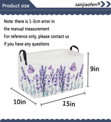 Sanjiaofen lavender storage bin side view showing sturdy handles for quick transport.