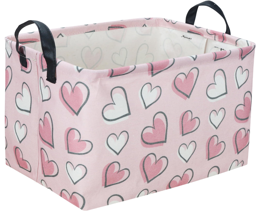 Sanjiaofen rectangular heart storage bin with pink heart for toy organization at home.