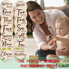 Sanyakti six-month milestone card highlights sitting and giggles in photos.