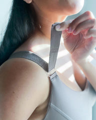 Sarah Wells Journey bra flange stability for spill-free pumping sessions.