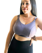 Sarah Wells Journey nursing bra close-up shows adjustable Velcro straps for a personalized fit
