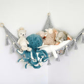Sasa Baby and Toddler Macrame Toy Hammock with a dense-knit design for sturdy storage.