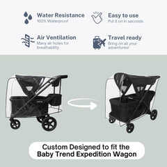 SASHA'S clear-view window rain cover lets you watch your little one