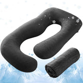 Sasttie cooling pillow cover top view highlights 57-inch fit and soft fabric for comfort