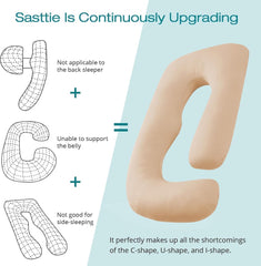 Sasttie 65-inch by 30-inch beige maternity pillow offers full coverage.
