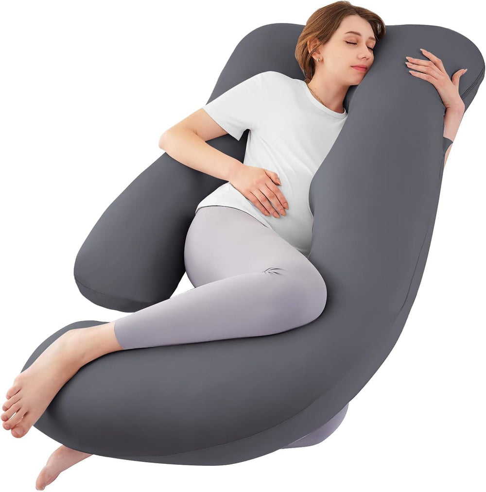Sasttie pregnancy pillow with ergonomic U-shape supporting shoulders and back