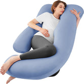 Sasttie ergonomic U-shaped pregnancy pillow supports shoulders and back for overnight comfort.