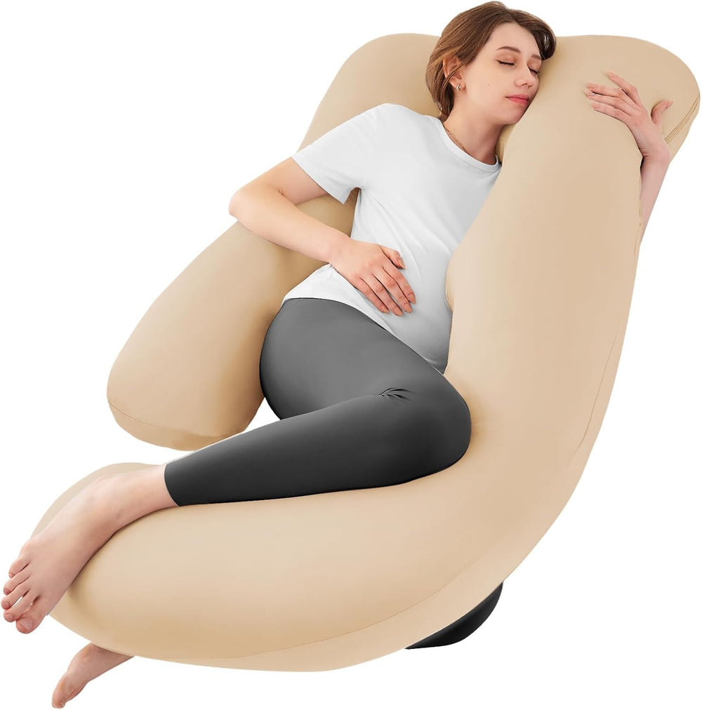 Sasttie pregnancy pillow in U-shape provides full-body support for restful sleep.