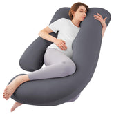Sasttie U‑shaped pregnancy pillow closeup showing supportive curvature for shoulders and back