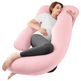 Sasttie U-shaped pregnancy pillow with cooling cover for full-body support.