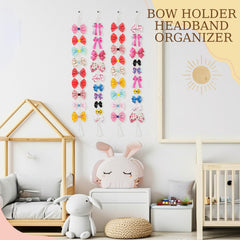 Neutral beige cotton rope bow holder complements nursery decor